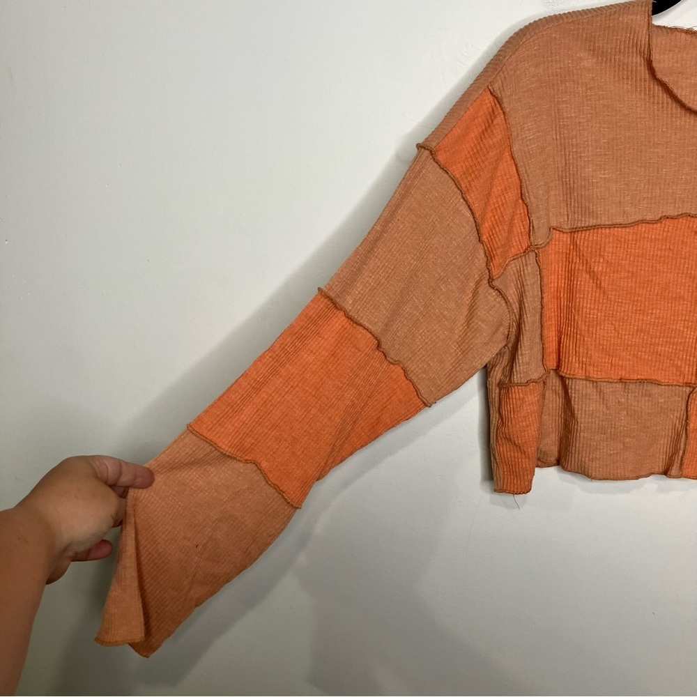 Le Lis long‎ sleeve patchwork cropped top orange … - image 5